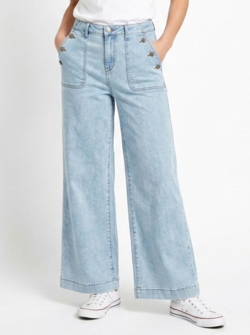 Marc New York Jeans Wide Leg Sailor Button Light Wash Sz 10
